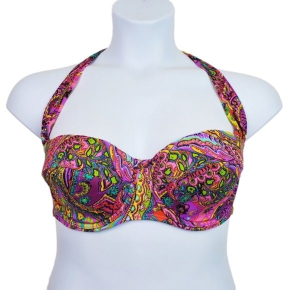 Victoria's Secret Womens Pink Paisley Halter Neck Swimsuit Bikini Top Size 36D - Picture 1 of 8